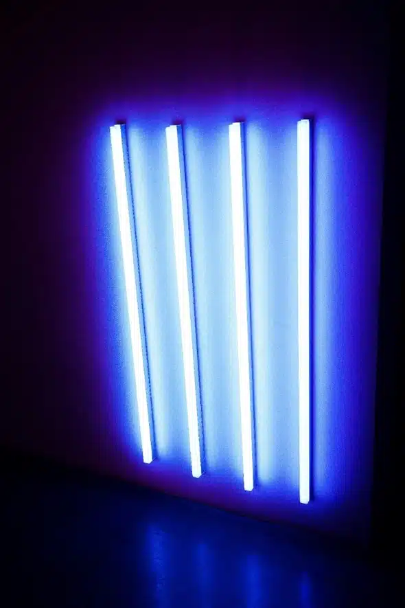 Lit fluorescent light tubes