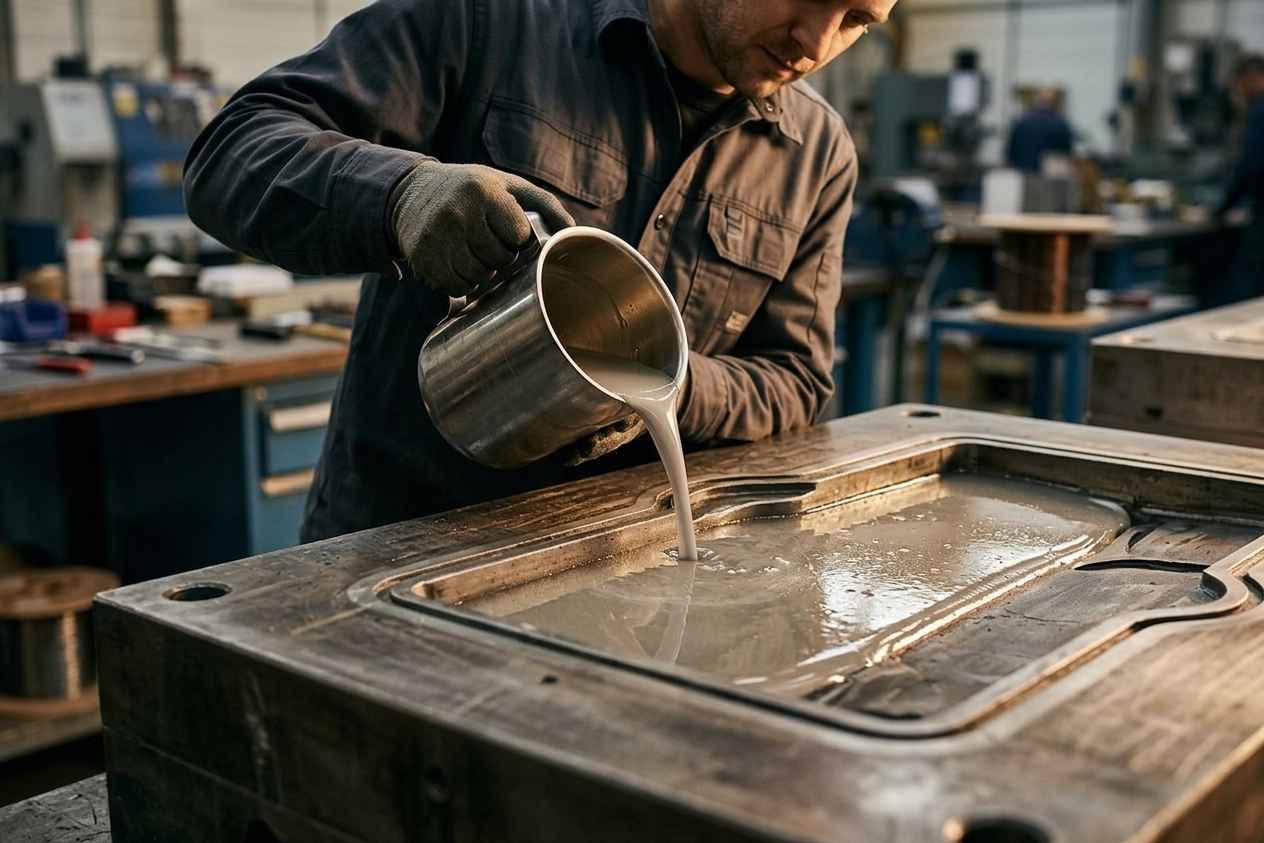 Utillaje de moldeo para la colada manual de los primeros lotes de piezas y validar la geometría del producto