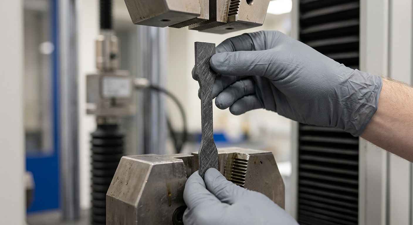 When to replace a metal with a technical polymer and how to validate it Fibre-filled polymer specimen in a tensile test