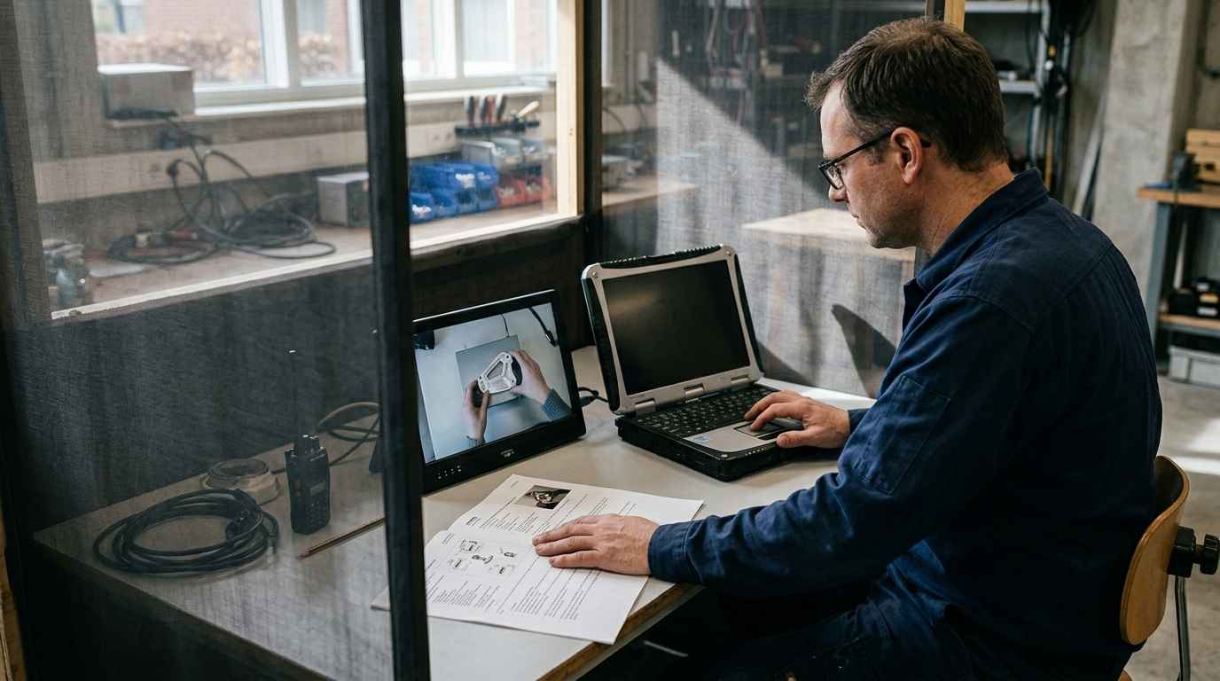 Wizard of Oz prototyping, validating value before automating Hidden operator behind the partition following on a monitor the bracket the user handles on the other side, test script in hand